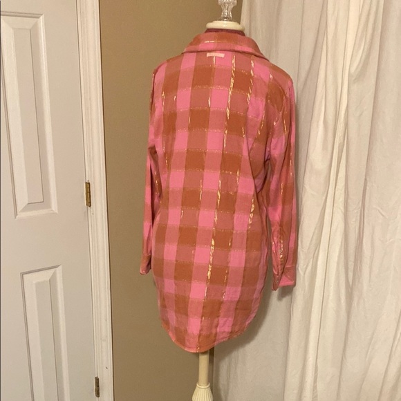 Victoria Secret  Small Petite Stylish Pink and Brown Plaid Button-Up Night Shirt - Picture 4 of 10